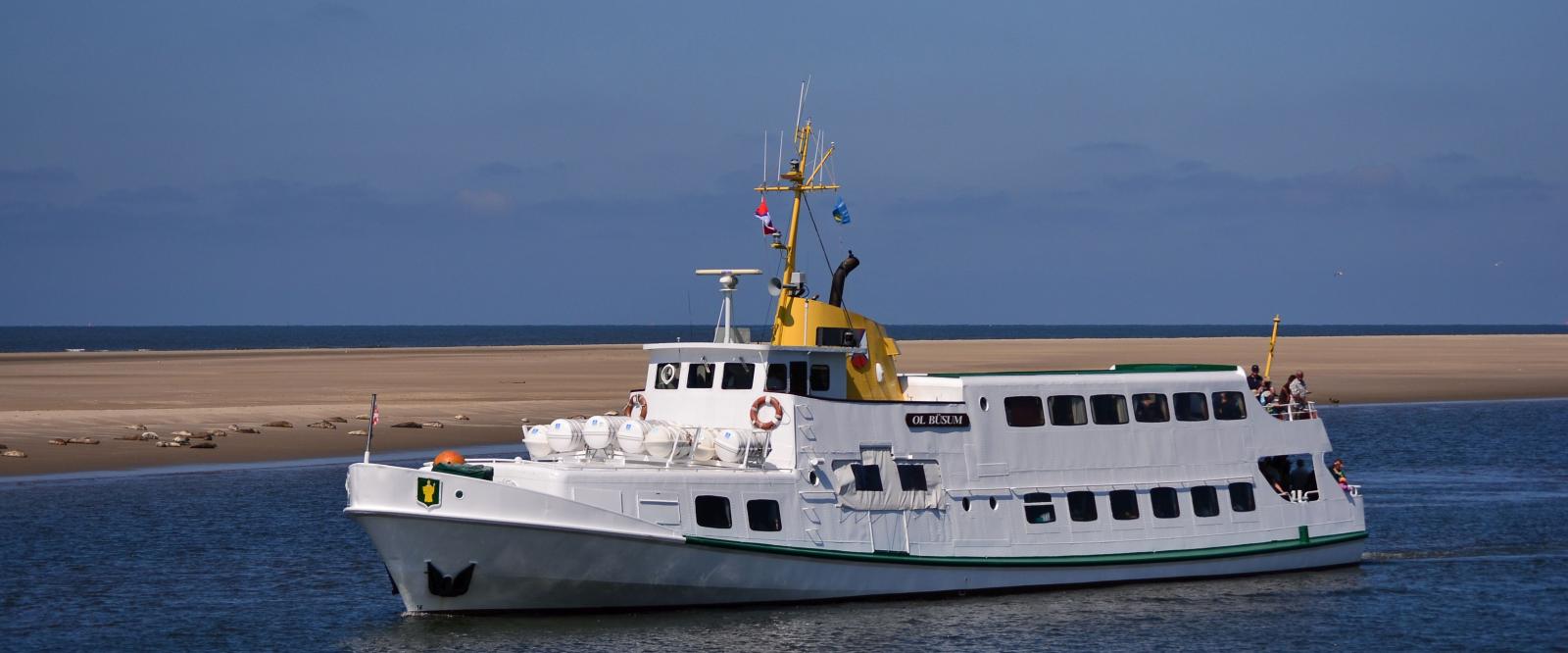 Aussflugsschiff und Seehundsbank